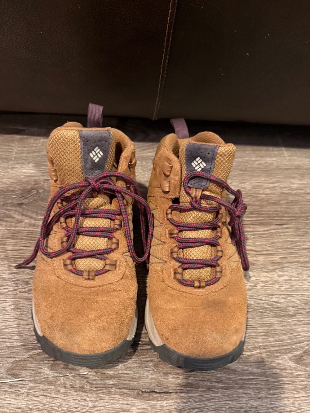 Columbia Kids Brown Suede Boots with Purple Accents